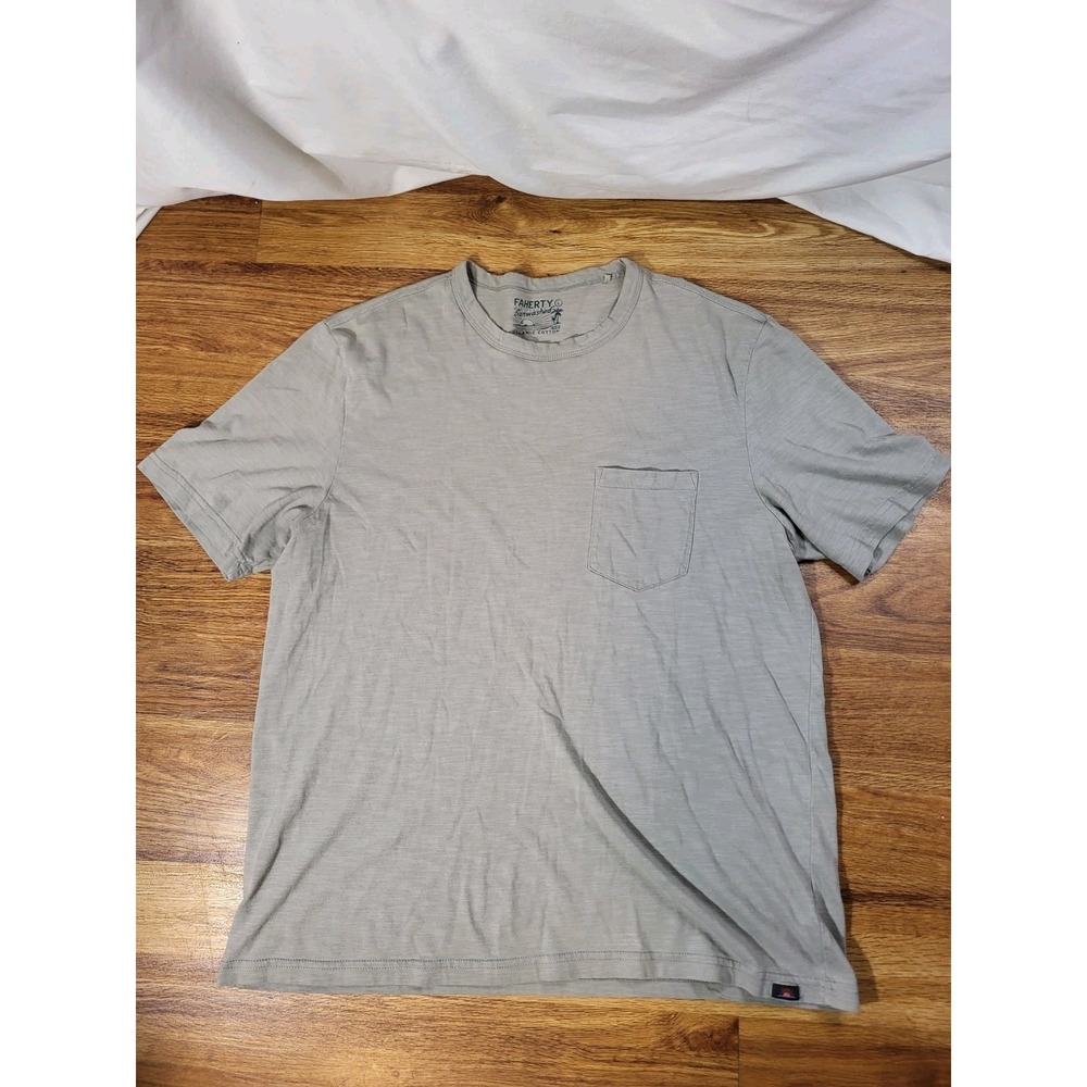 Faherty Sunwashed Mens Large Beige Short Sleeve Organic Cotton Pocket T Shirt